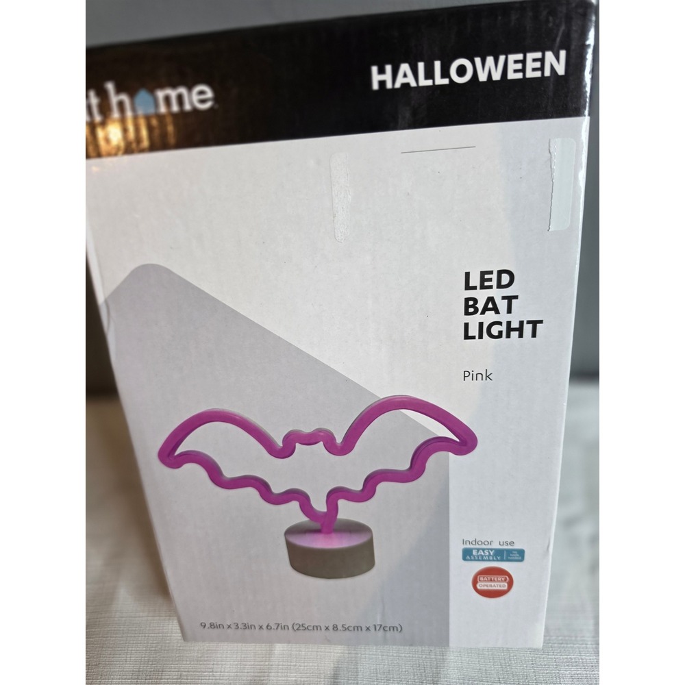 At Home Halloween LED Bat Light Pink Neon Style Battery Operated Decor